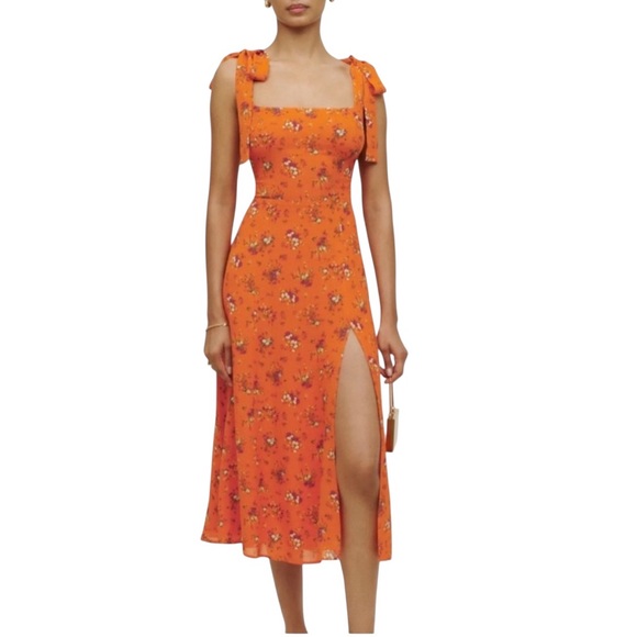 Reformation Dresses & Skirts - REFORMATION Twilight Midi Dress NWT in August Orange Floral Print Feminine 2